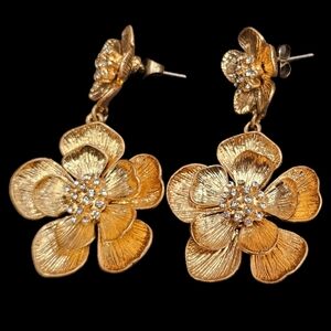 Gold/Crystal Flower Dangle Post Earrings